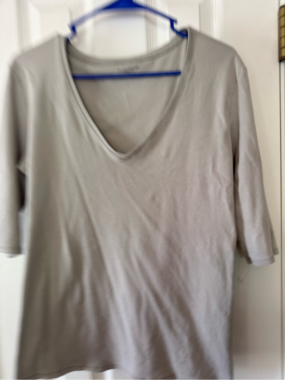 Eileen Fisher Organic Cotton V-Neck 3/4 Sleeve Tee Top Gray XL Minimalist